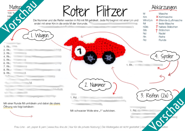 Vorschau Frau Line Häkelanleitung Rennwagen