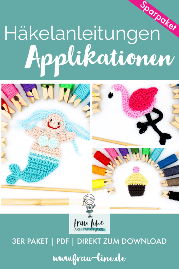 Pin Frau Line Häkelanleitung Applikation Meerjungfrau Flamingo Cupcake