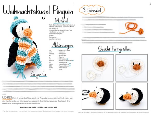 Vorschau Frau Line Häkelanleitung Weihnachtsbaumkugel Pinguin Amigurumi