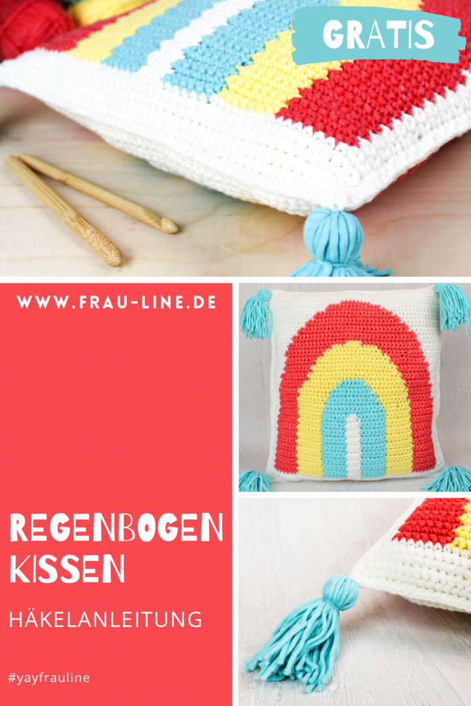 Pin Frau Line Kostenlose Anleitung gehäkeltes Kissen mit Regenbogen Intarsien