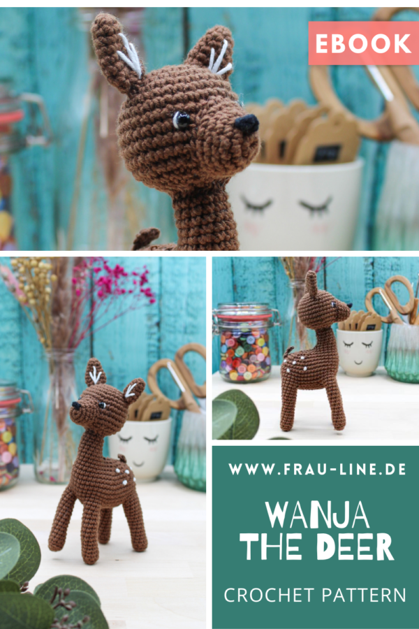 Frau Line Häkelanleitung Amigurumi Deer Pin 7